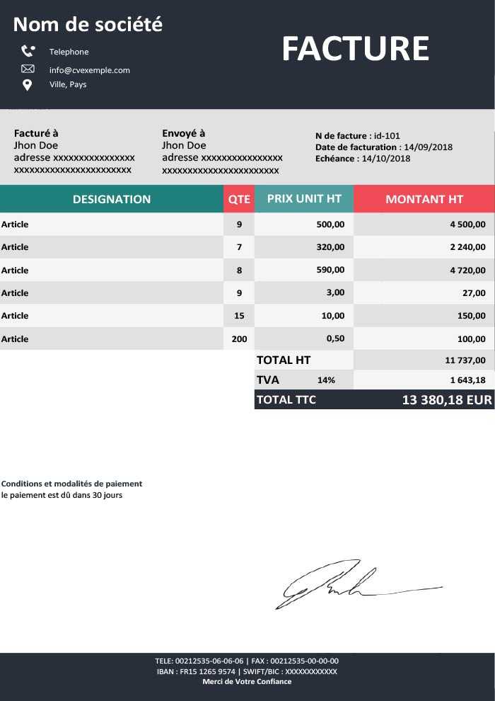 Facture Pro-forma au format Excel