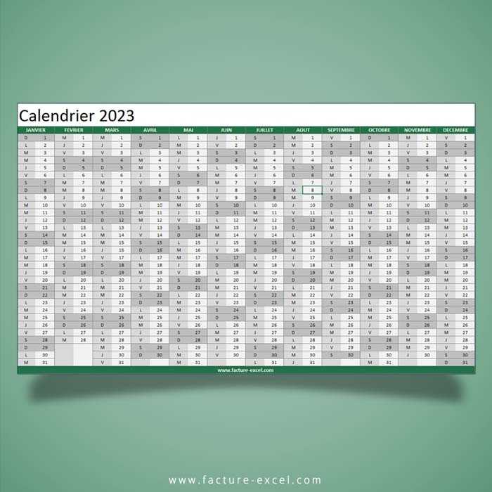 calendrier 2023 au format Excel