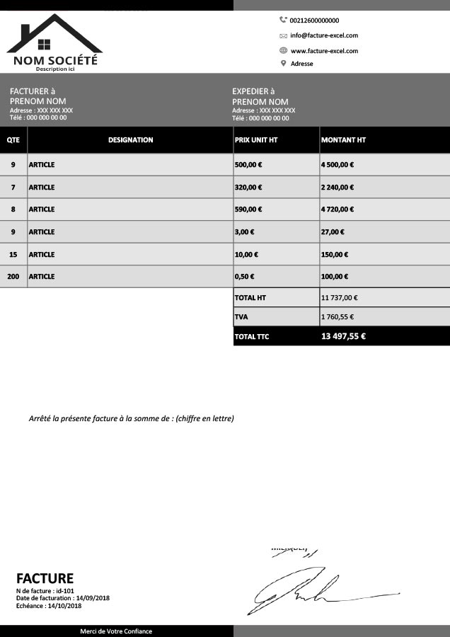 Facture Excel Classique
