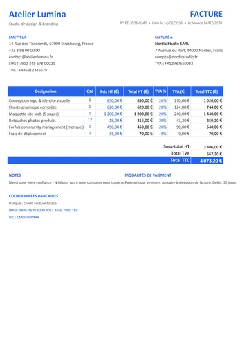 Facture Google Sheets classique