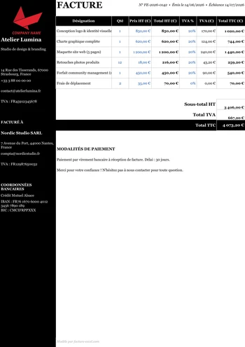 Facture Google Sheets en deux colonnes