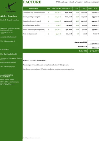Facture Google Sheets moderne