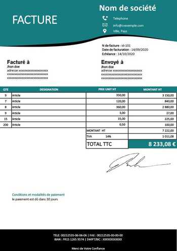 Facture Moderne sous format Excel