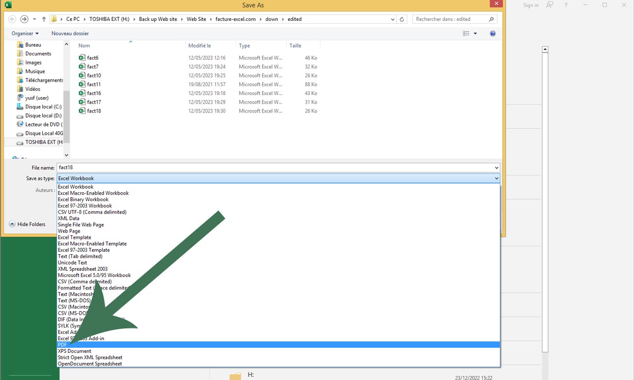 comment exporter la facture dans format PDF
