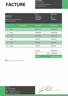 Facture Pour Algérie à télécharger