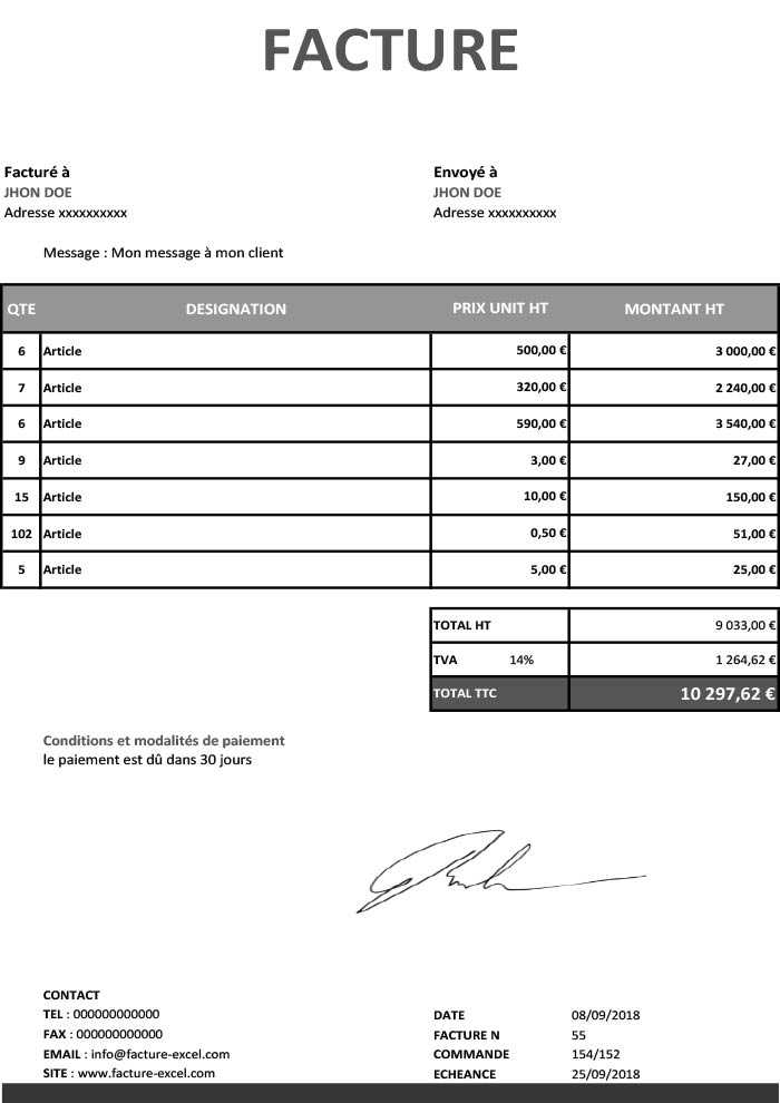 Facture Simple Gratuit A Telecharger Facture Excel