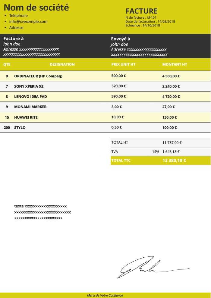 Facture Viergeacture Excel 2023