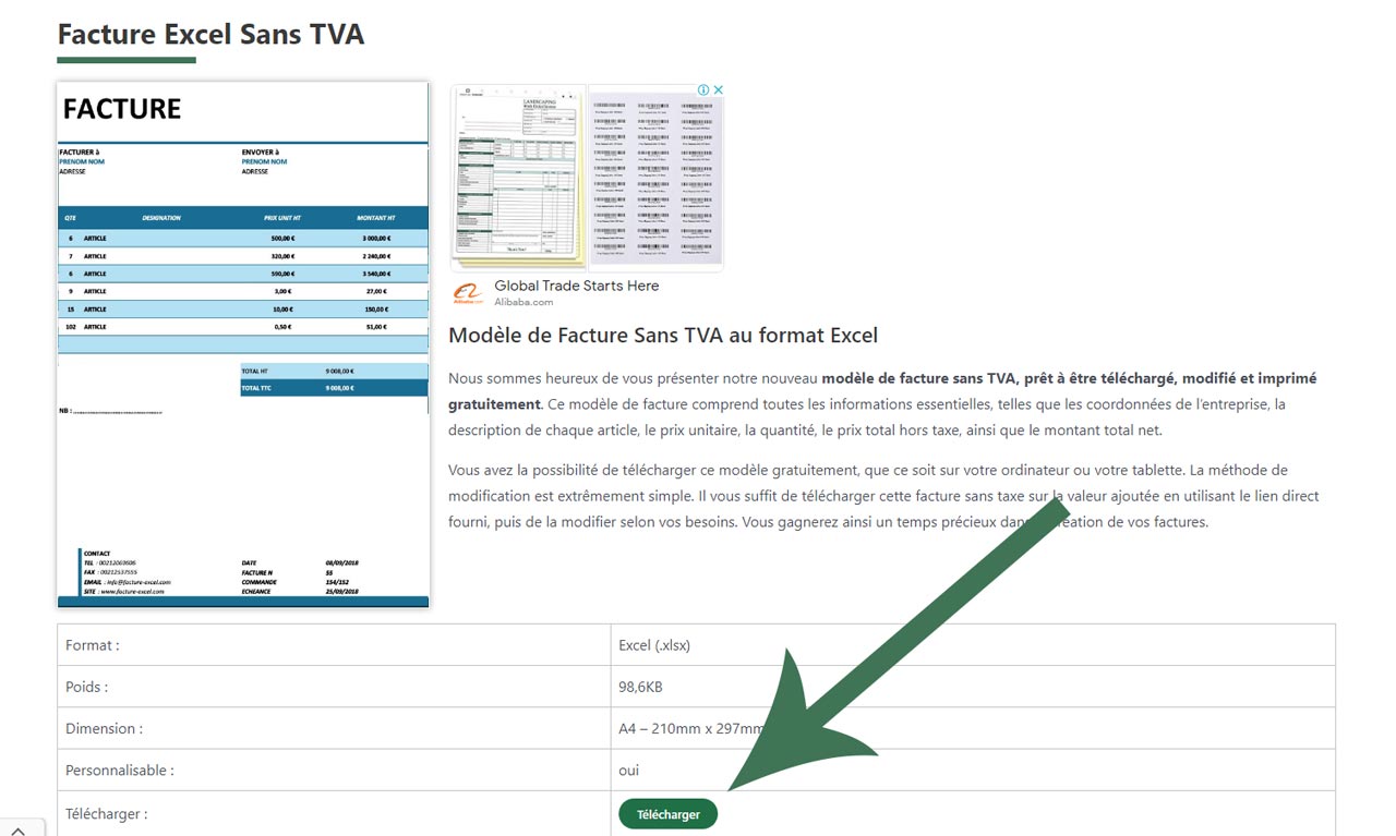 comment télécharger une facture Excel